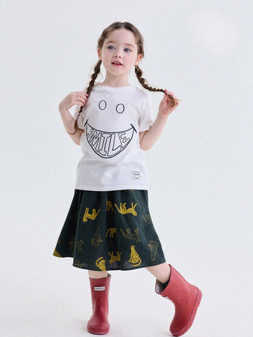 キッズ スマイルプリント バックプリント クルーネック 半袖Tシャツ【mh0013769】 yunerma 半袖Tシャツ
