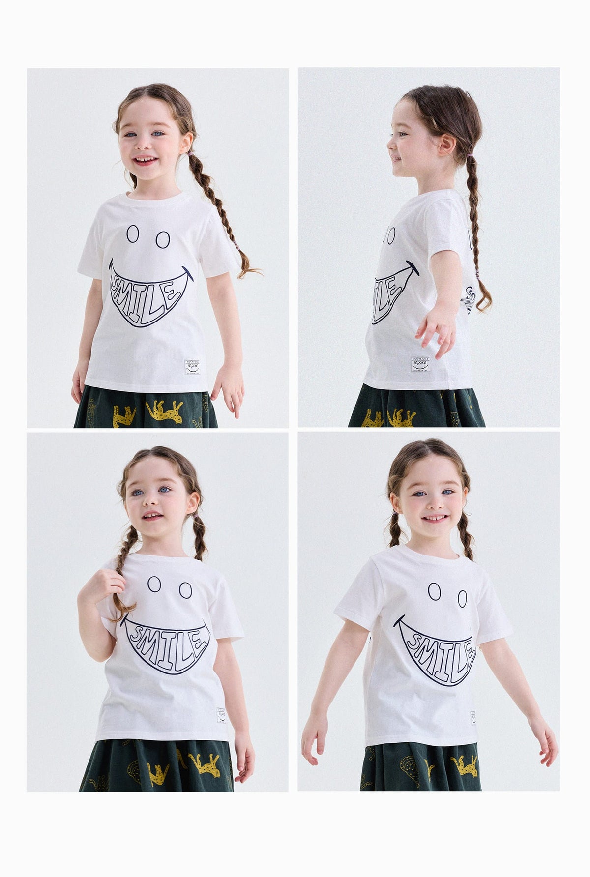 キッズ スマイルプリント バックプリント クルーネック 半袖Tシャツ【mh0013769】 yunerma 半袖Tシャツ
