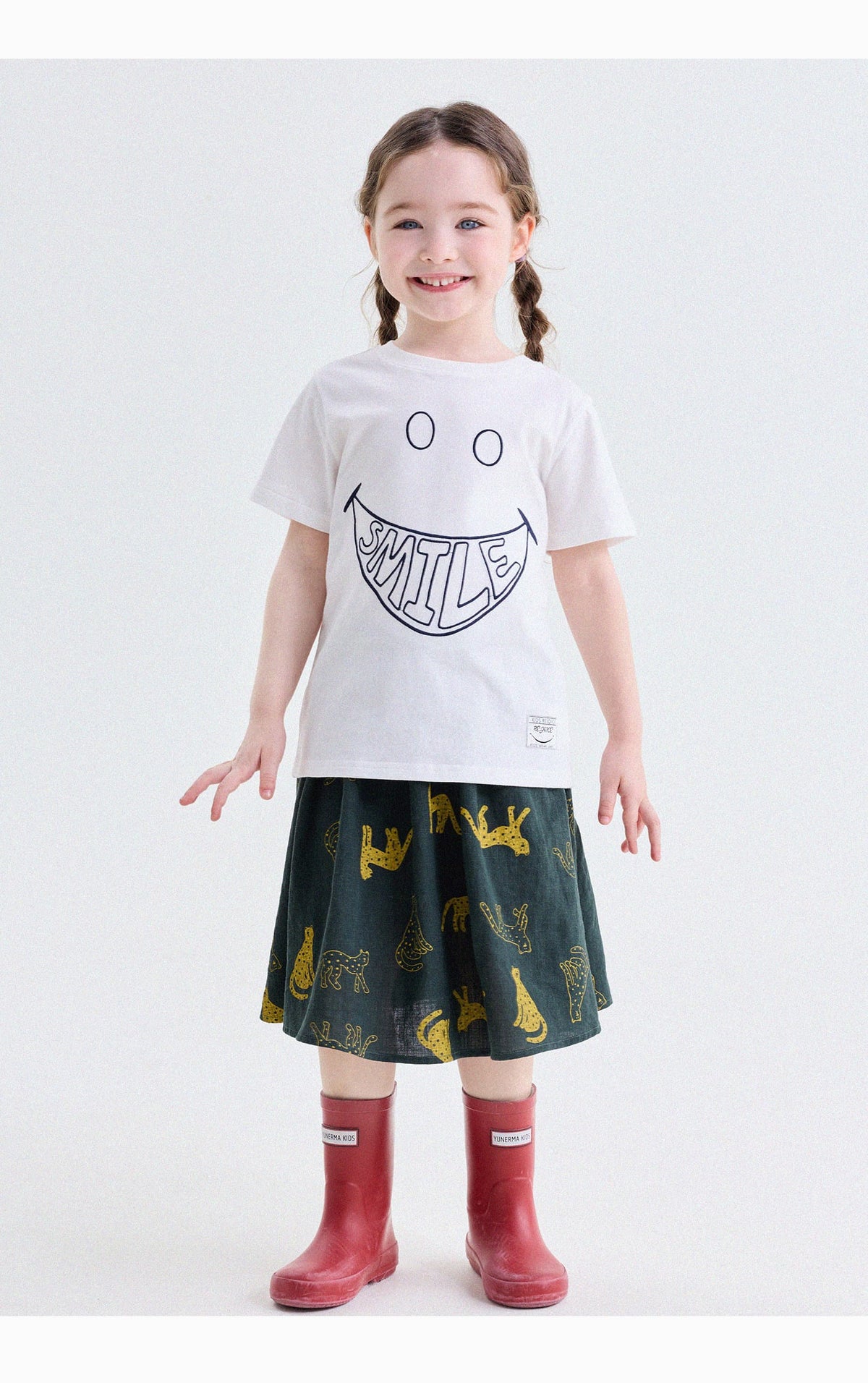 キッズ スマイルプリント バックプリント クルーネック 半袖Tシャツ【mh0013769】 yunerma 半袖Tシャツ