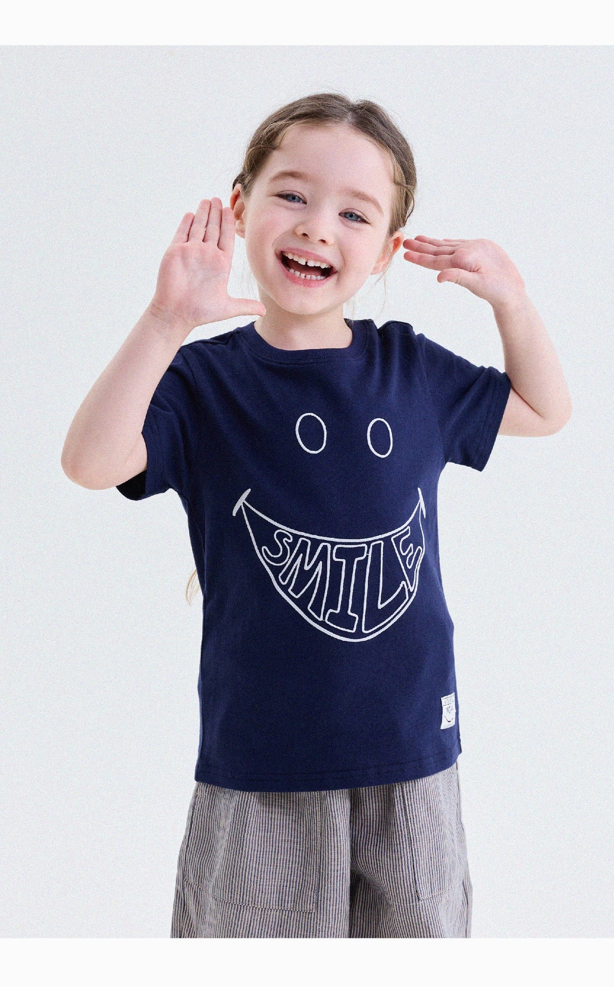 キッズ スマイルプリント バックプリント クルーネック 半袖Tシャツ【mh0013769】 yunerma 半袖Tシャツ