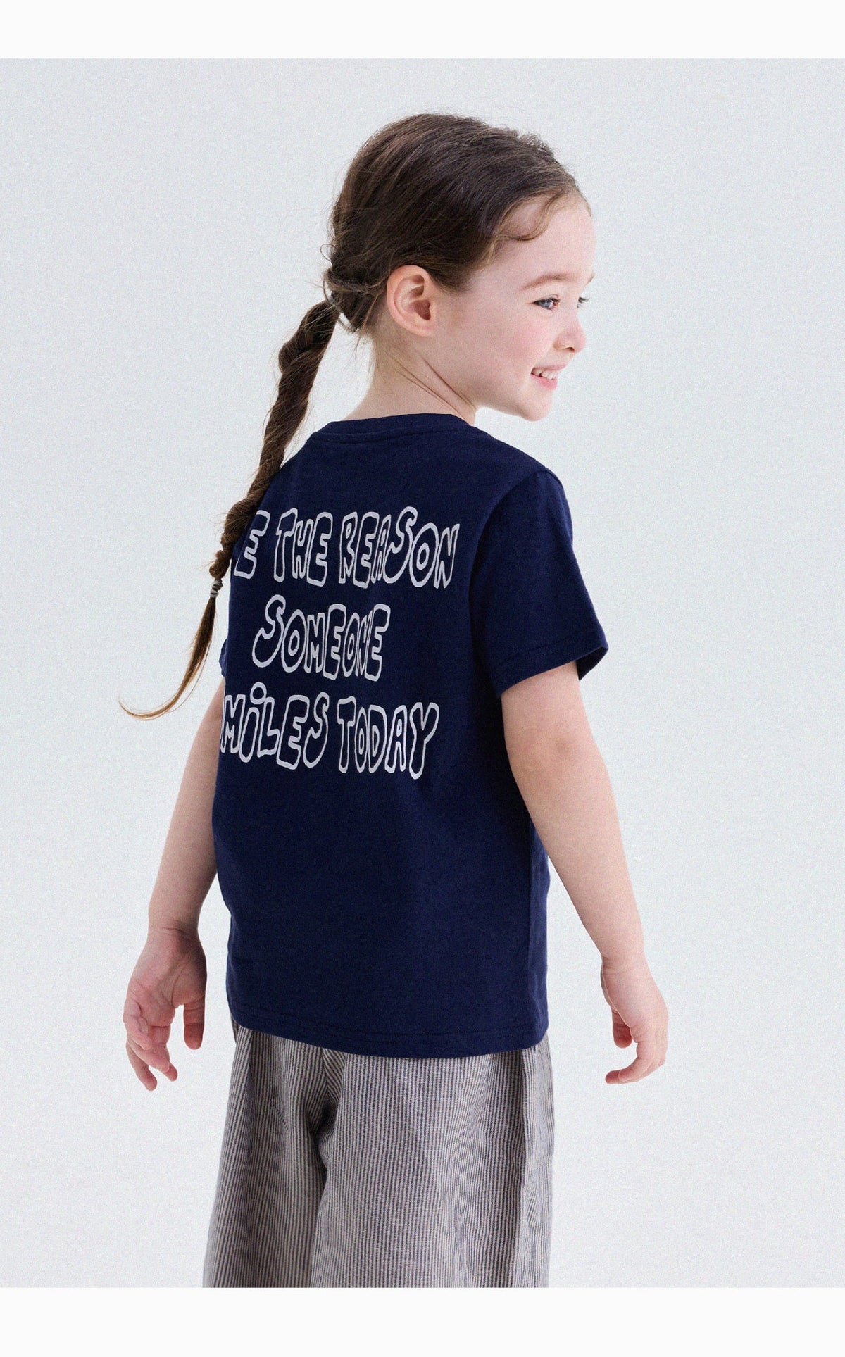 キッズ スマイルプリント バックプリント クルーネック 半袖Tシャツ【mh0013769】 yunerma 半袖Tシャツ
