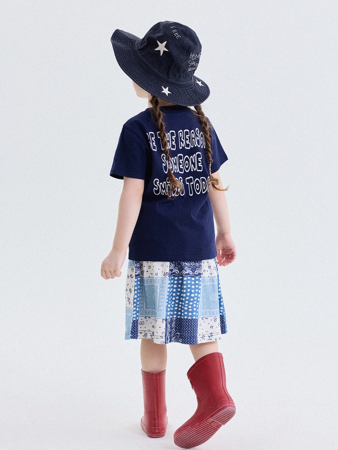 キッズ スマイルプリント バックプリント クルーネック 半袖Tシャツ【mh0013769】 yunerma 半袖Tシャツ