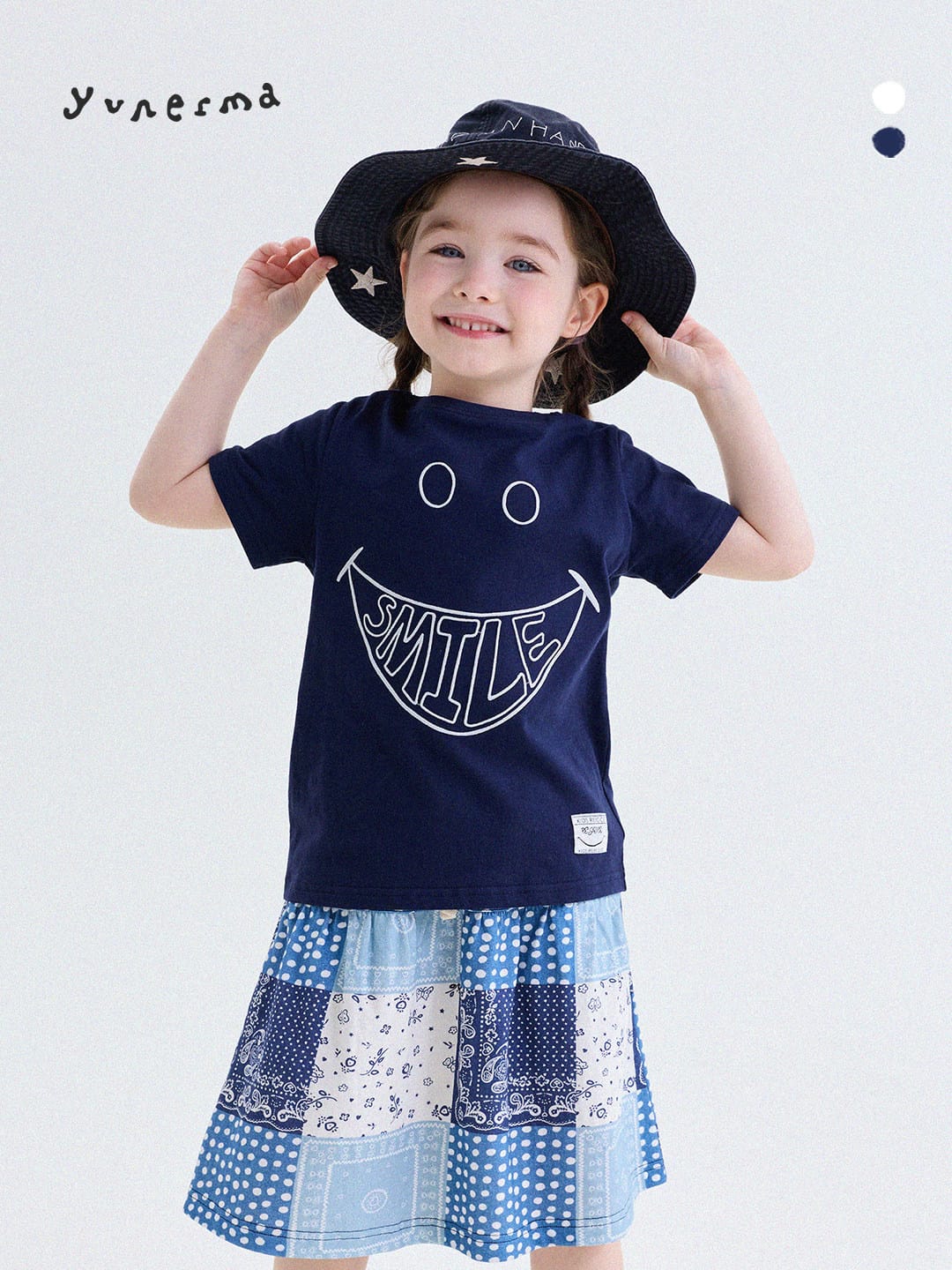 キッズ スマイルプリント バックプリント クルーネック 半袖Tシャツ【mh0013769】 yunerma 半袖Tシャツ