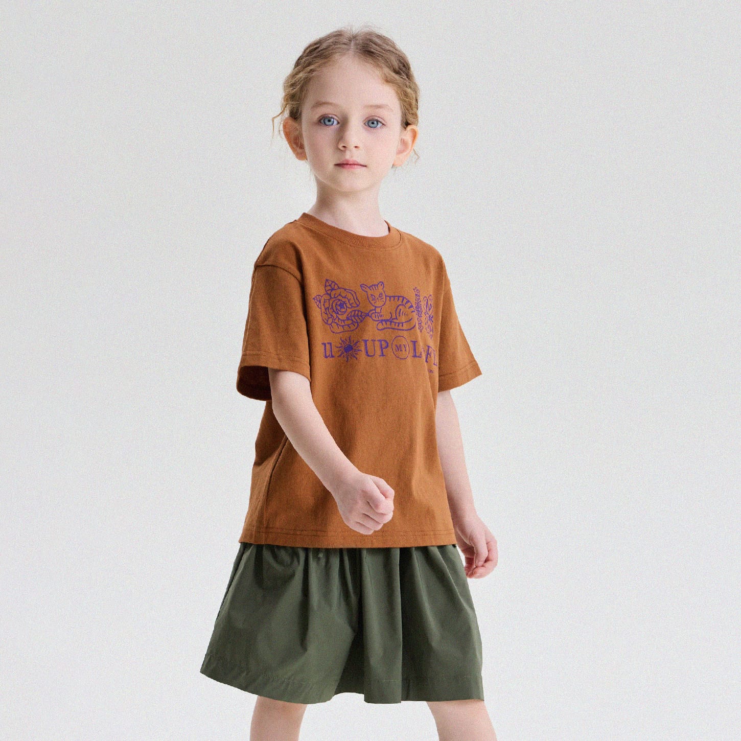 キッズ クルーネック キャットモチーフ レトロプリント 半袖Tシャツ【mh0013779】 Brown / 80cm yunerma 半袖Tシャツ
