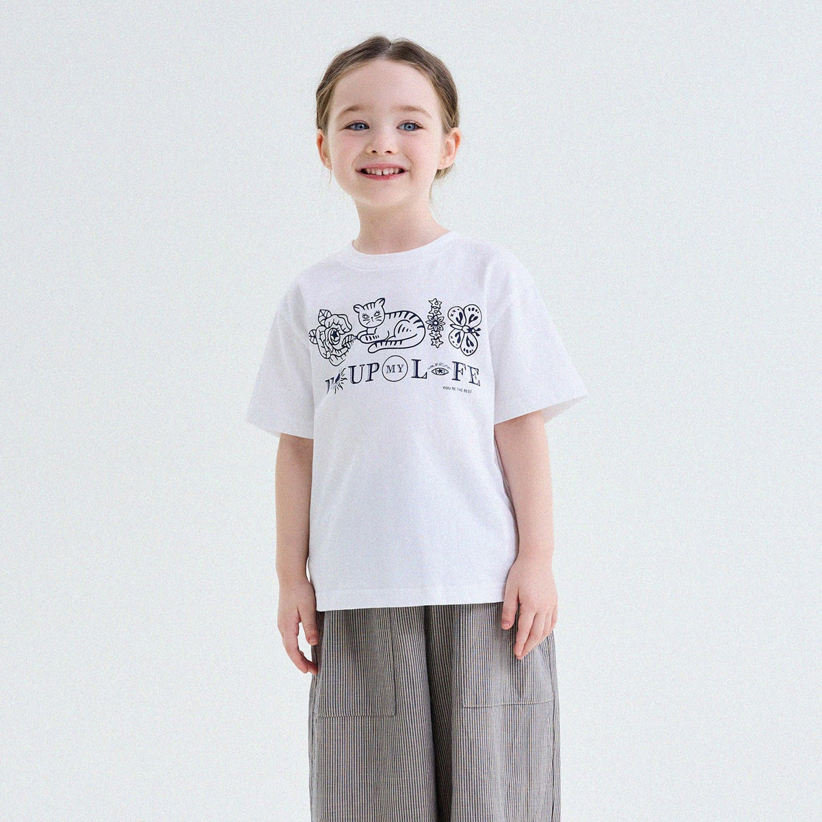 キッズ クルーネック キャットモチーフ レトロプリント 半袖Tシャツ【mh0013779】 White / 80cm yunerma 半袖Tシャツ