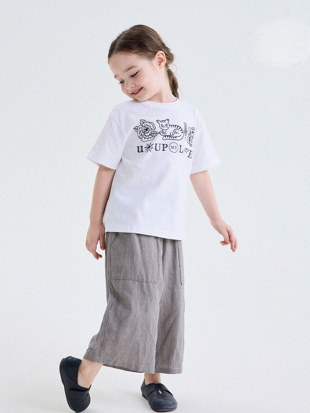 キッズ クルーネック キャットモチーフ レトロプリント 半袖Tシャツ【mh0013779】 yunerma 半袖Tシャツ