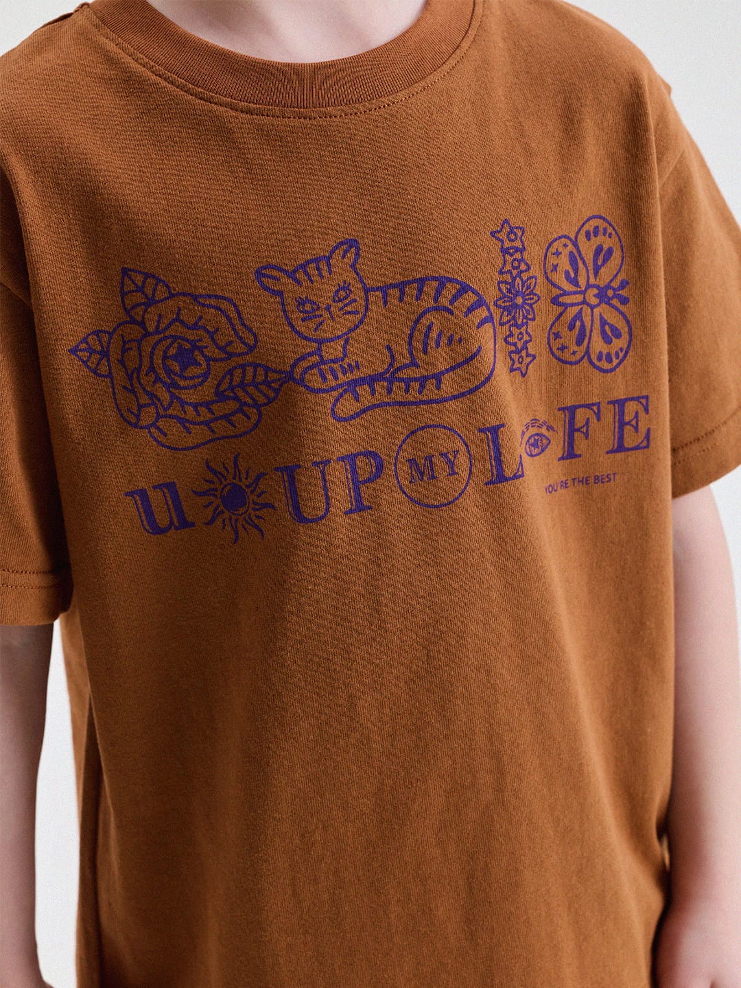 キッズ クルーネック キャットモチーフ レトロプリント 半袖Tシャツ【mh0013779】 yunerma 半袖Tシャツ