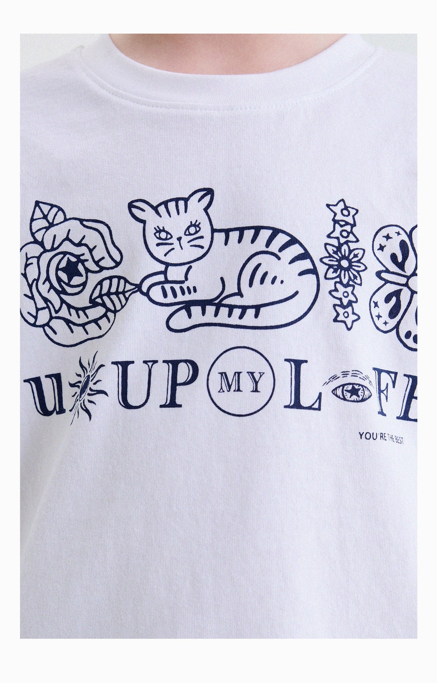 キッズ クルーネック キャットモチーフ レトロプリント 半袖Tシャツ【mh0013779】 yunerma 半袖Tシャツ