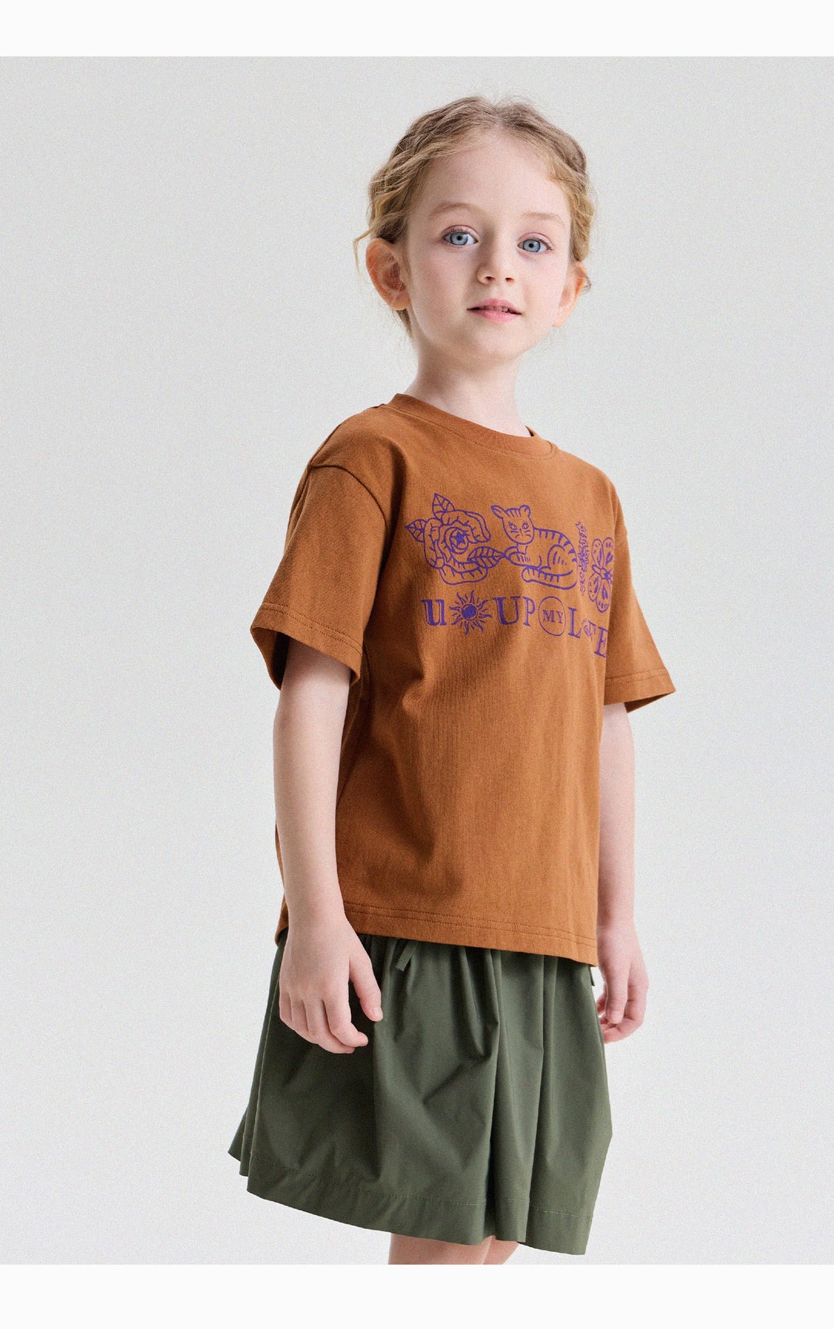 キッズ クルーネック キャットモチーフ レトロプリント 半袖Tシャツ【mh0013779】 yunerma 半袖Tシャツ