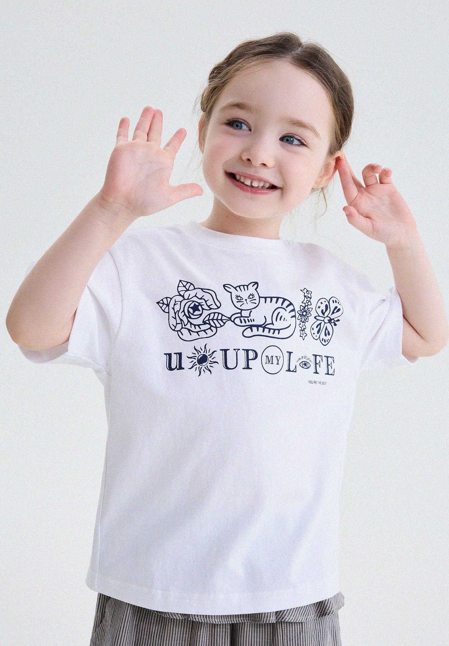 キッズ クルーネック キャットモチーフ レトロプリント 半袖Tシャツ【mh0013779】 yunerma 半袖Tシャツ