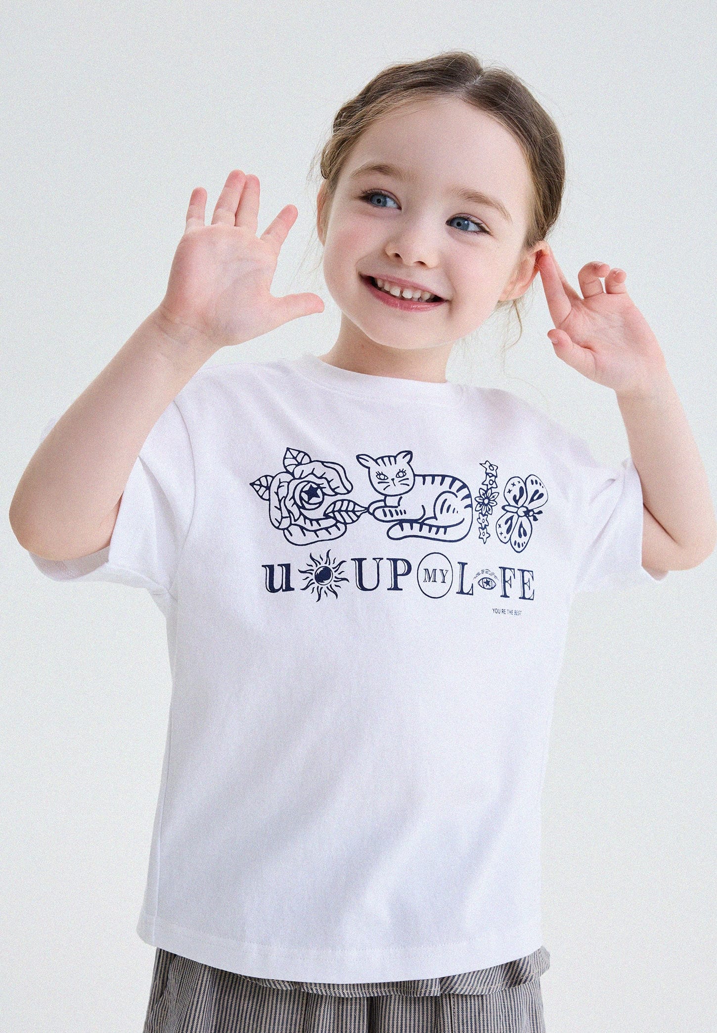 キッズ クルーネック キャットモチーフ レトロプリント 半袖Tシャツ【mh0013779】 yunerma 半袖Tシャツ