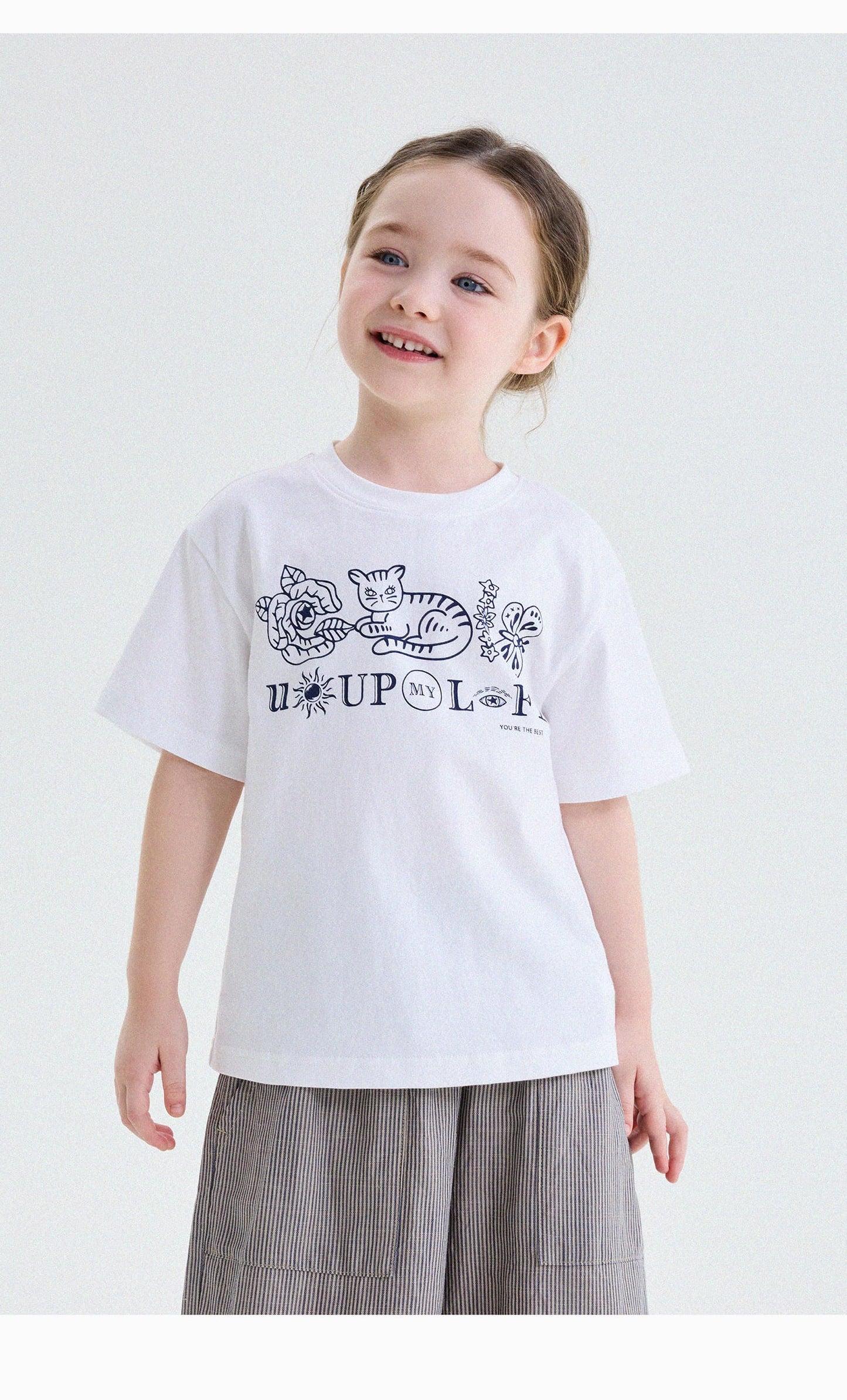 キッズ クルーネック キャットモチーフ レトロプリント 半袖Tシャツ【mh0013779】 yunerma 半袖Tシャツ