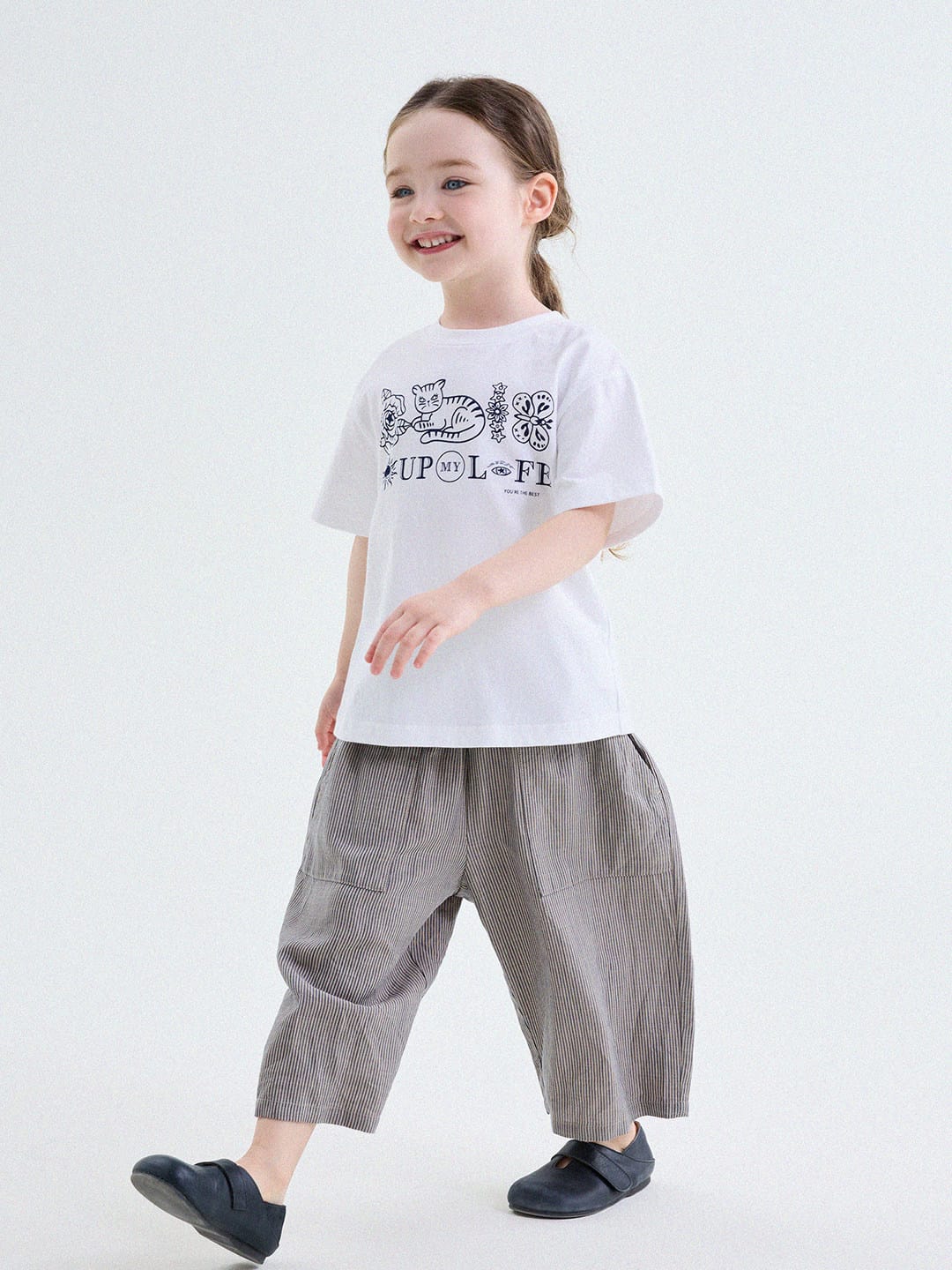 キッズ クルーネック キャットモチーフ レトロプリント 半袖Tシャツ【mh0013779】 yunerma 半袖Tシャツ