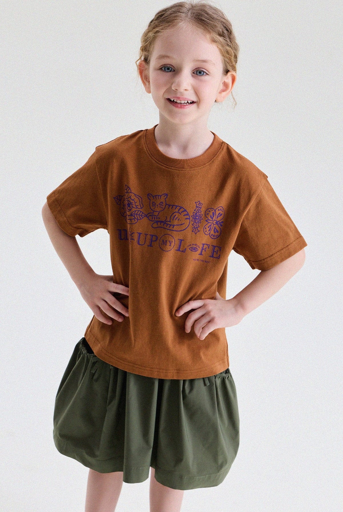 キッズ クルーネック キャットモチーフ レトロプリント 半袖Tシャツ【mh0013779】 yunerma 半袖Tシャツ