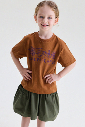キッズ クルーネック キャットモチーフ レトロプリント 半袖Tシャツ【mh0013779】 yunerma 半袖Tシャツ