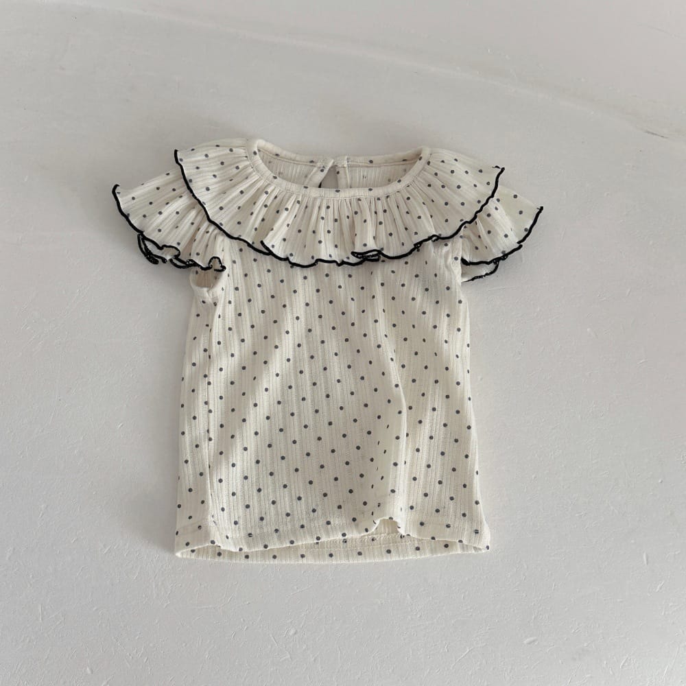 ドット柄 ラッフル襟 バックボタン 半袖Tシャツ【mh0013803】 Beige / 73cm mamahalo kids 半袖Tシャツ