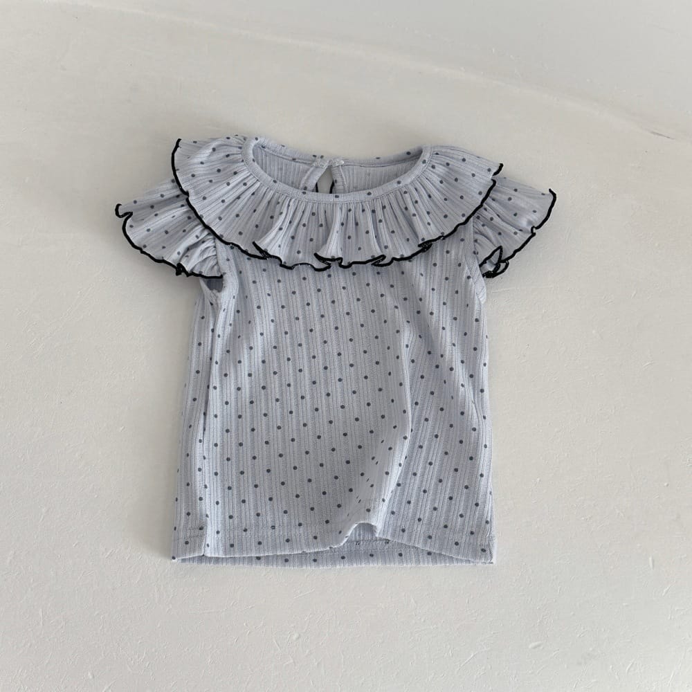 ドット柄 ラッフル襟 バックボタン 半袖Tシャツ【mh0013803】 Blue / 73cm mamahalo kids 半袖Tシャツ