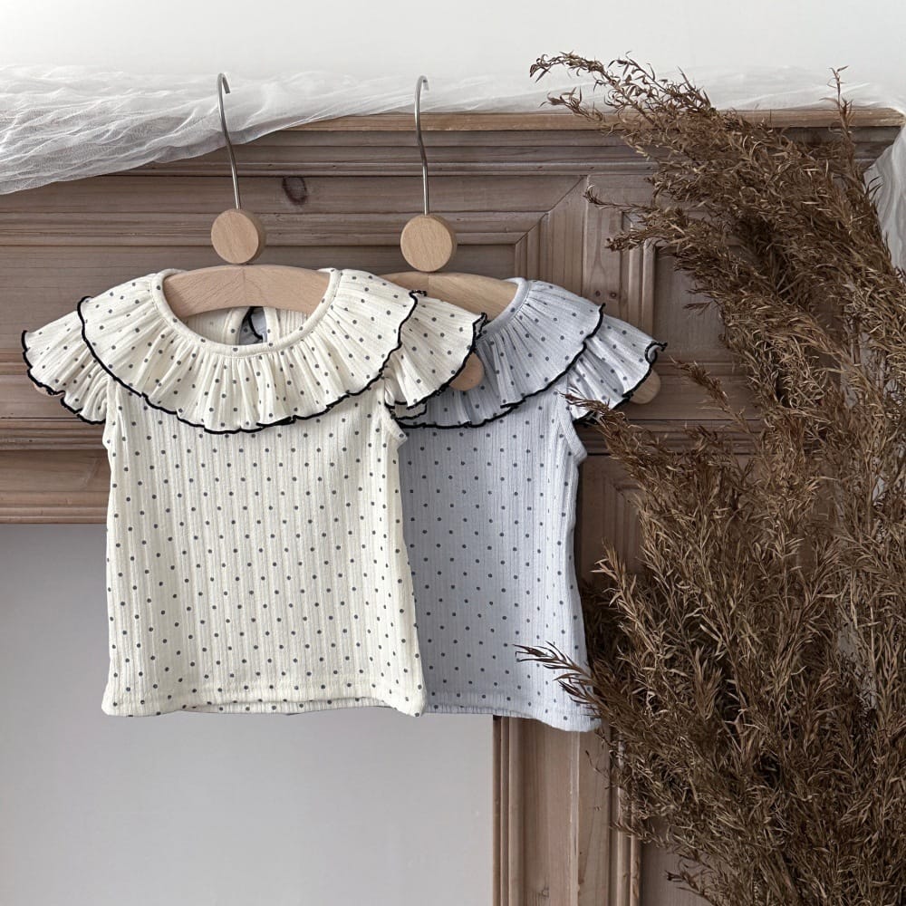 ドット柄 ラッフル襟 バックボタン 半袖Tシャツ【mh0013803】 mamahalo kids 半袖Tシャツ