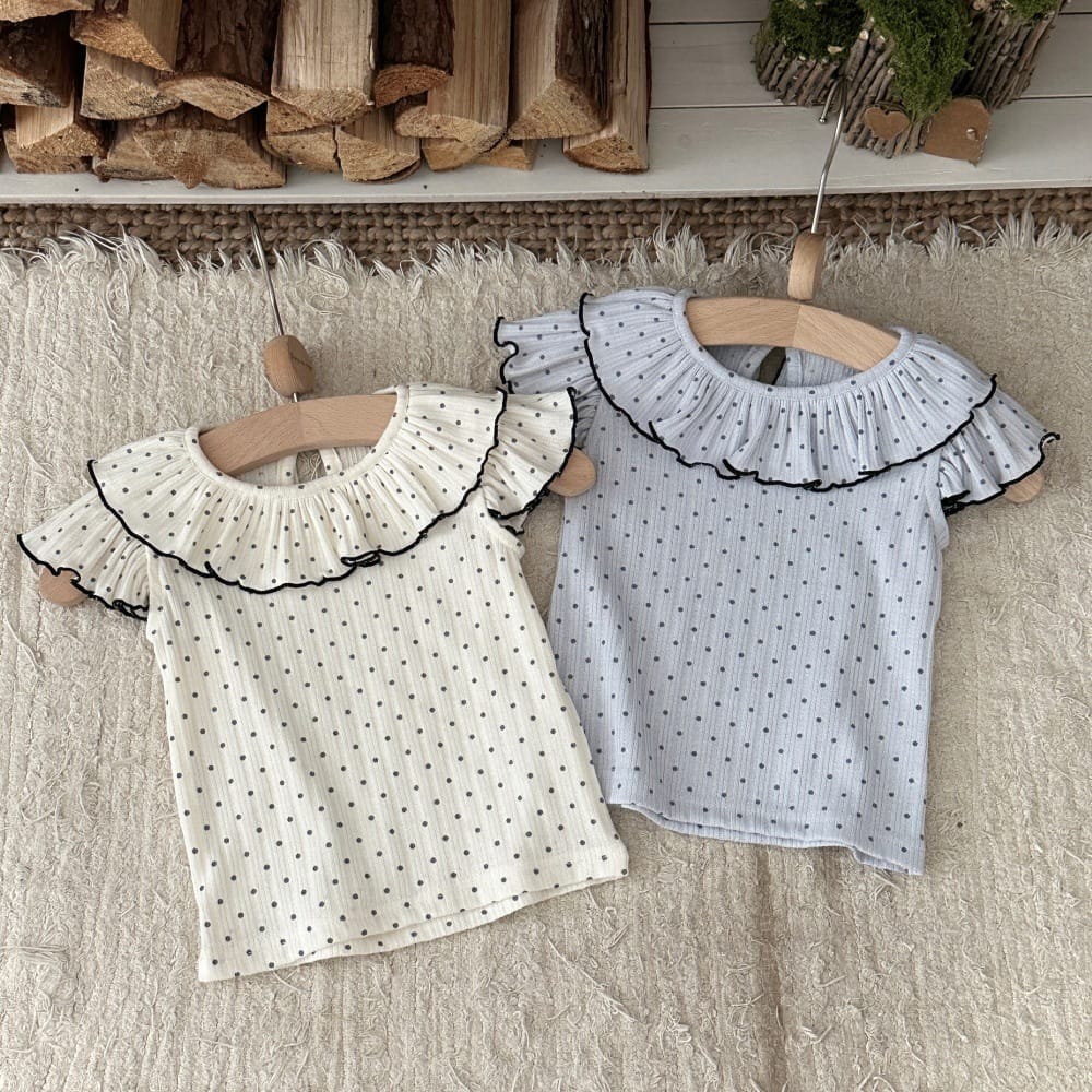ドット柄 ラッフル襟 バックボタン 半袖Tシャツ【mh0013803】 mamahalo kids 半袖Tシャツ