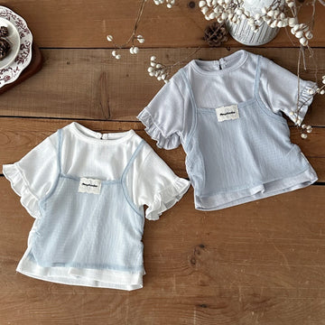 配色デザイン ティアードフリル 半袖Tシャツ【mh0013804】 mamahalo kids 半袖Tシャツ