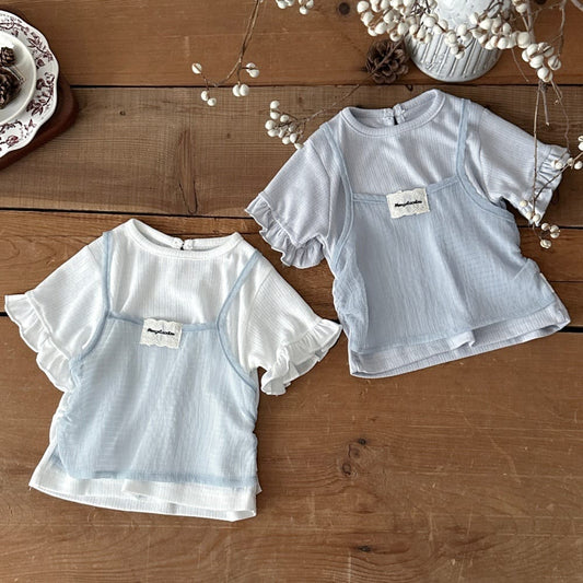 配色デザイン ティアードフリル 半袖Tシャツ【mh0013804】 mamahalo kids 半袖Tシャツ