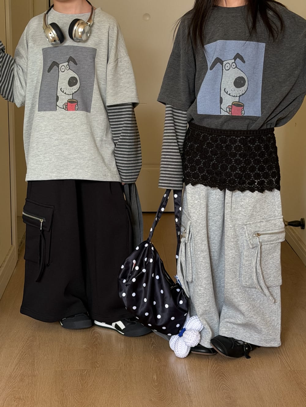 キッズ ボーダー ドッグプリント 重ね着風 長袖Tシャツ【mh0013920】 KUMAI.KIDS 長袖Tシャツ