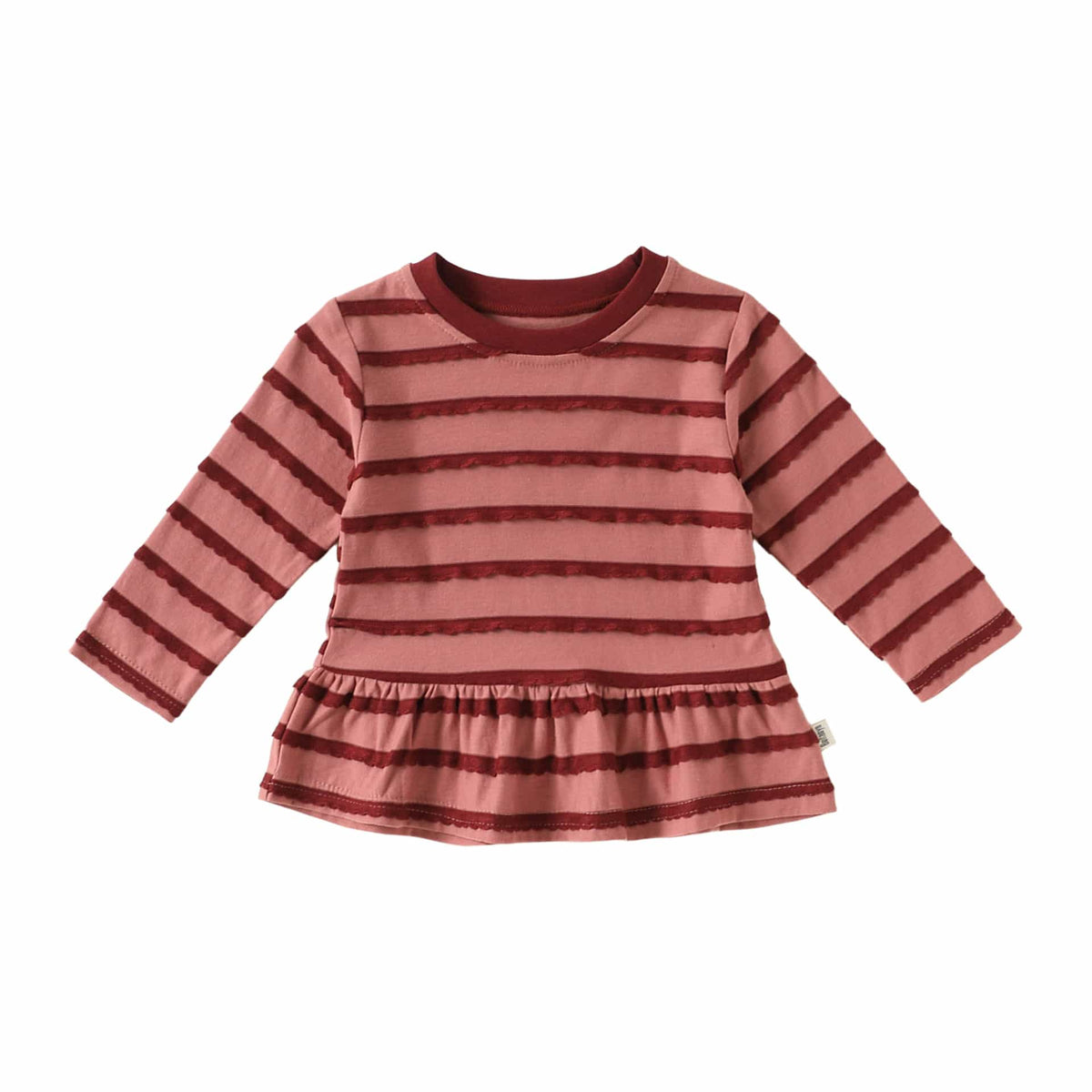 キッズ ボーダー フリル ラッフルカラー フレアパンツ 長袖Tシャツ クロップドパンツ【mh0013945】 Raspberry Pink Top / 80cm Beitaoya 長袖セットアップ