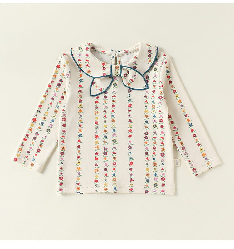 ベビー フラワー柄 リボン 長袖 ロンパース Tシャツ クロップドパンツ【mh0013947】 Beitaoya 長袖セットアップ