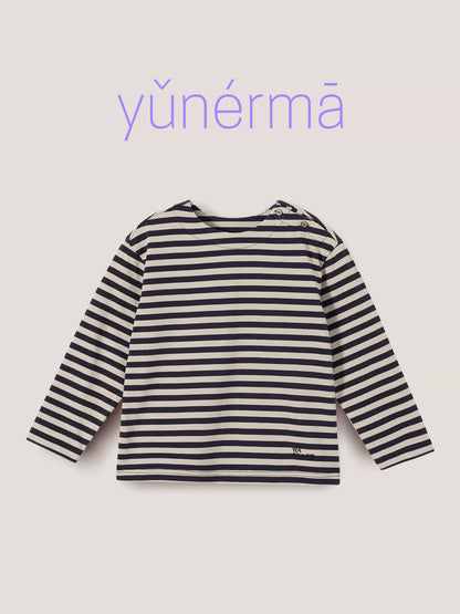 ボーダー長袖Tシャツ（ネイビー×ホワイト）丸首