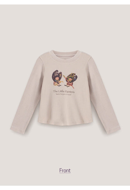 ベージュの長袖Tシャツ、前面に“Little Painters”プリント