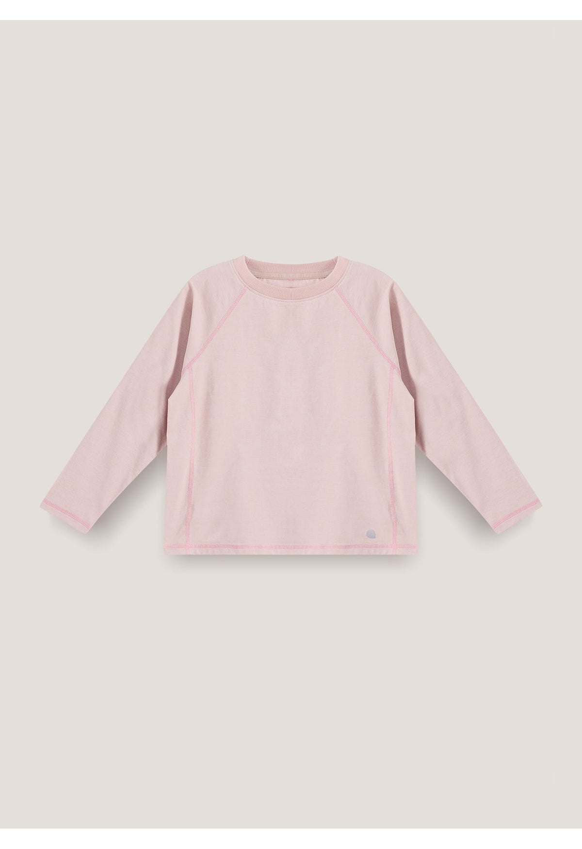 キッズ用長袖Tシャツ、配色ラグラン（ライトピンク系×同系の切替）