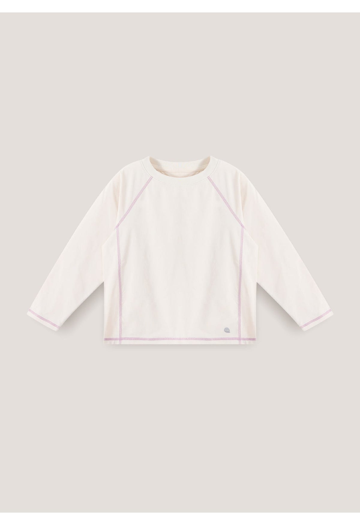 キッズ用長袖Tシャツ、ラグラン配色（ホワイト×ピンクのライン）