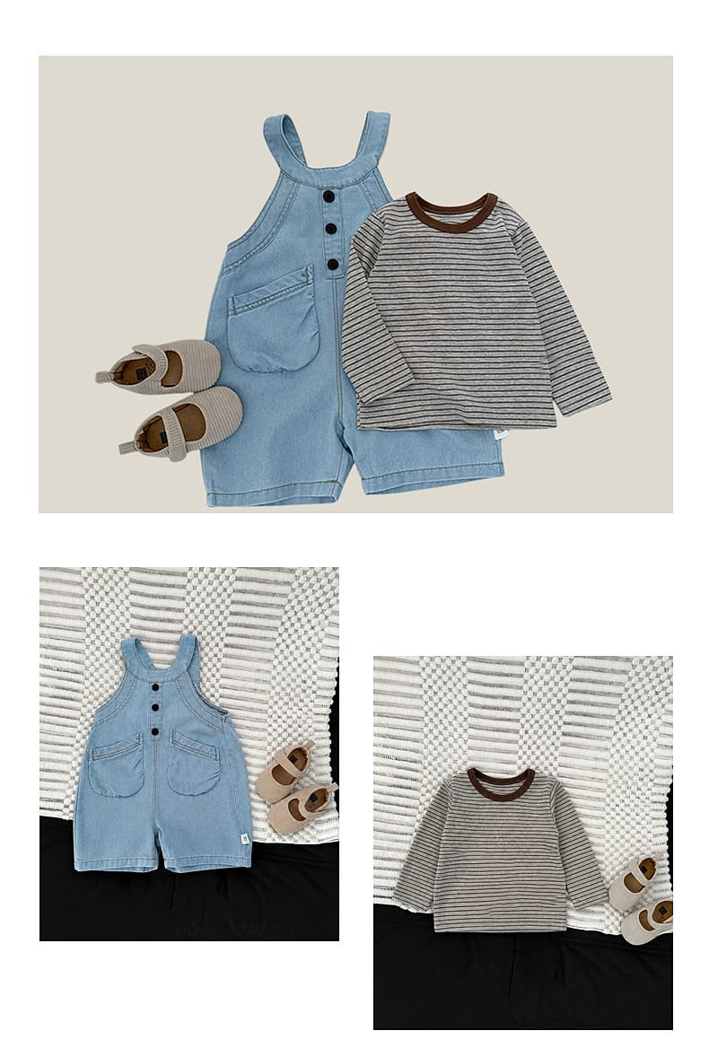 ボーダー長袖Tシャツと青いデニムサロペット（セット）