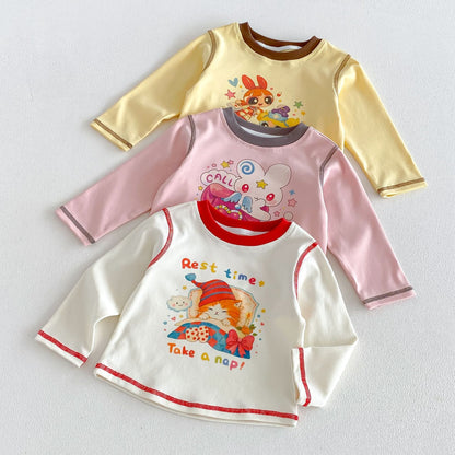 キッズ用キャラクタープリント長袖Tシャツ3枚セット（イエロー/ピンク/ホワイト）
