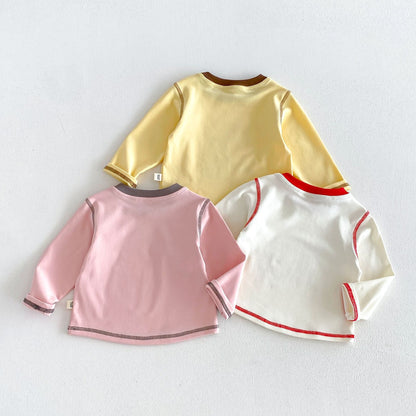 キッズ用キャラクタープリント長袖Tシャツ（イエロー/ピンク/ホワイト）3枚