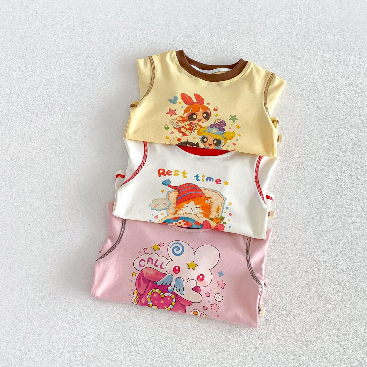キッズ キャラクタープリント 半袖Tシャツ3枚（イエロー/ホワイト/ピンク）
