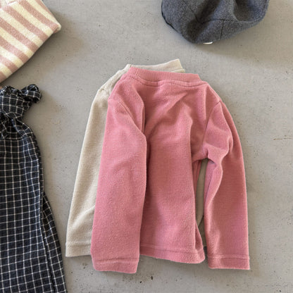 キッズ用長袖Tシャツ ピンク色 前後プリントなし 背面スナップなし