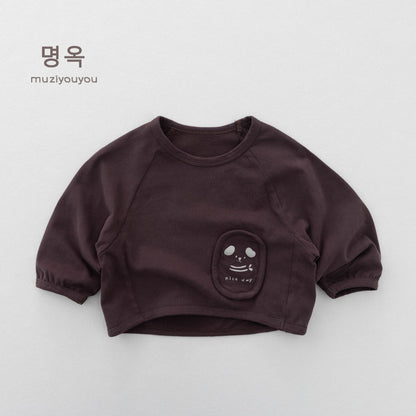 キッズ長袖Tシャツ ダークパープル 動物ワッペン付きポケット