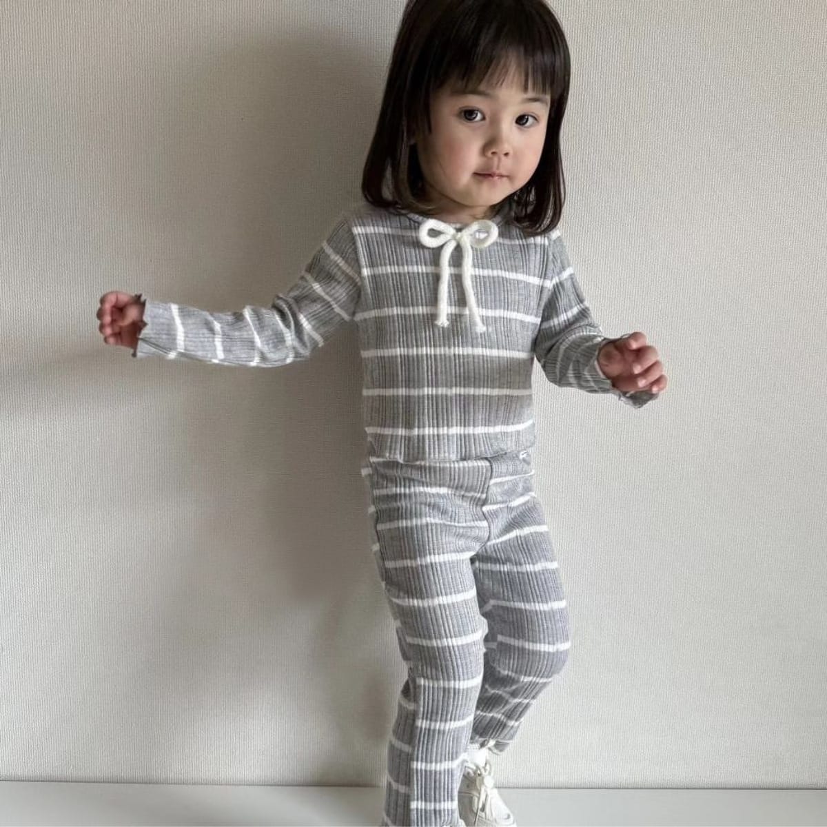 ベビー ボーダー リボン 長袖Tシャツ フレアパンツ【mh0014396】 BBAMMA 長袖セットアップ