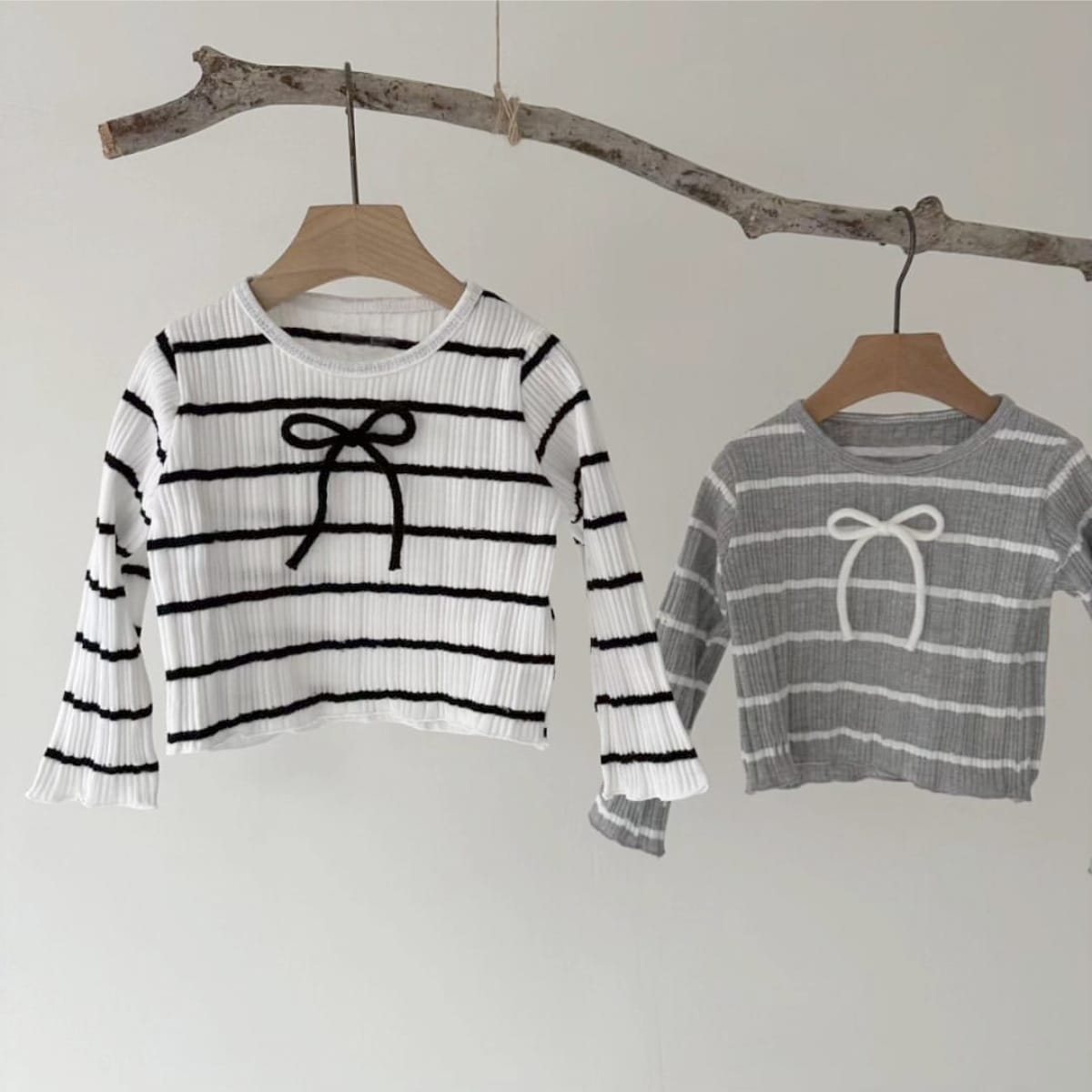 ベビー ボーダー リボン 長袖Tシャツ フレアパンツ【mh0014396】 BBAMMA 長袖セットアップ