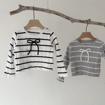 ベビー ボーダー リボン 長袖Tシャツ フレアパンツ【mh0014396】 BBAMMA 長袖セットアップ