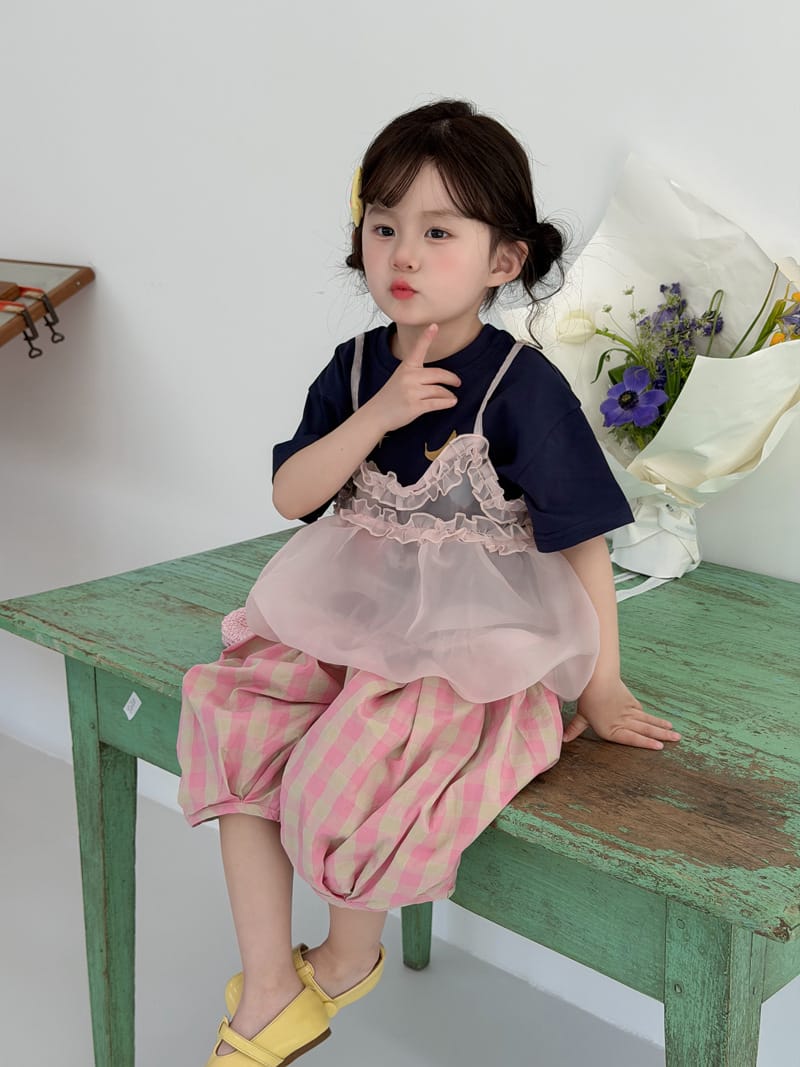 T-shirt & Tulle Tunic & Pants Set イラスト Tシャツ チュチュ チュニック パンツ【mh0012761】 MaiTianJi 半袖セットアップ