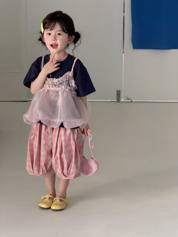 T-shirt & Tulle Tunic & Pants Set イラスト Tシャツ チュチュ チュニック パンツ【mh0012761】 MaiTianJi 半袖セットアップ