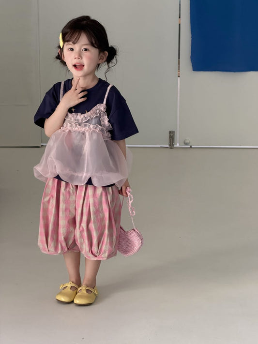 T-shirt & Tulle Tunic & Pants Set イラスト Tシャツ チュチュ チュニック パンツ【mh0012761】 MaiTianJi 半袖セットアップ