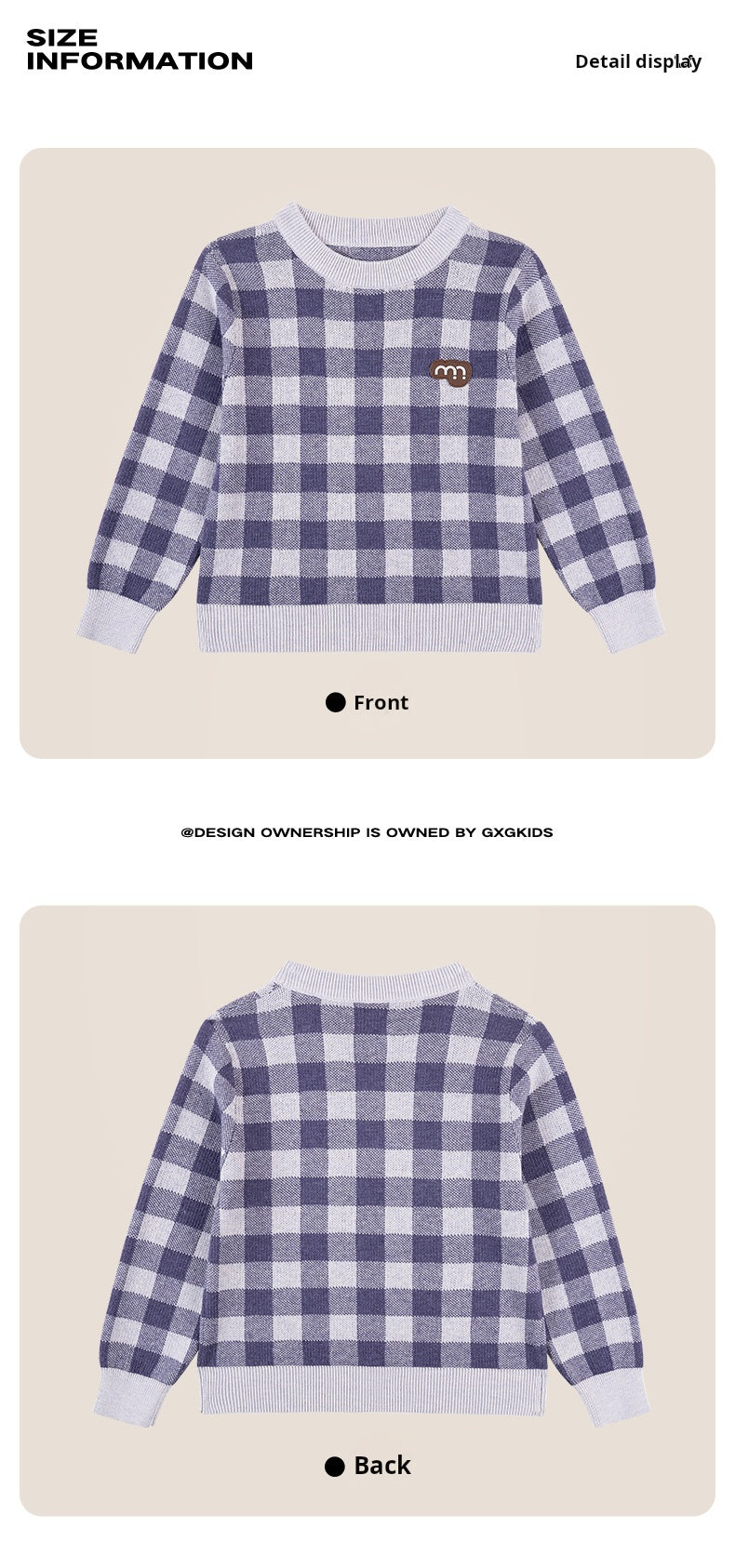 -長袖ニットセーター 綿100% チェック柄 クルーネック シンプル【mh0011341】 - mamahalo shop - ニット・セーター -  べビー服 - 子供服 - 男の子 - 女の子