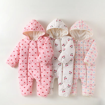 アウタージャンプスーツ プリント 中綿 厚手 フード付 キルティング【mh0011700】