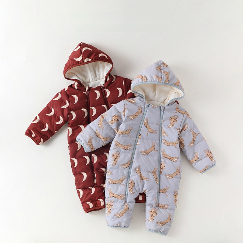 アウタージャンプスーツ プリント 中綿 厚手 フード付 キルティング【mh0011700】