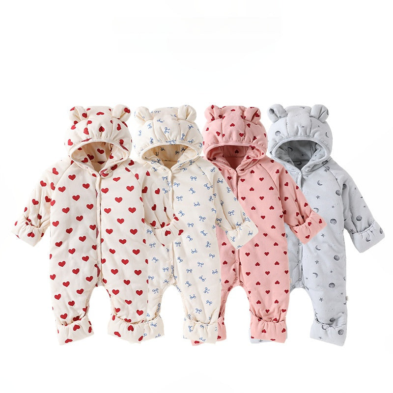 アウタージャンプスーツ 耳付き 中綿 厚手 フード付 ハートリボン【mh0011702】