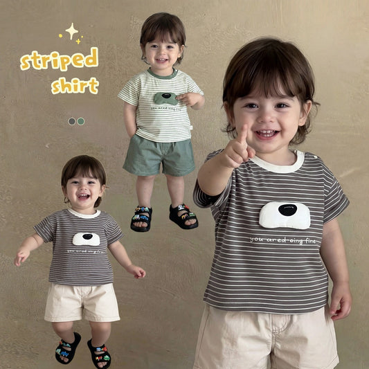 Animal Stripe Tee Border Dog Nose Short Sleeve T-Shirt [mh0012863]