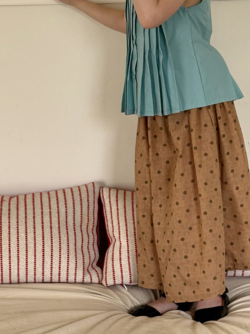 Textured Cotton Linen Culottes ドット シンプル ロングガウチョパンツ【mh0012822】 Chengle ロングパンツ・スウェットパンツ